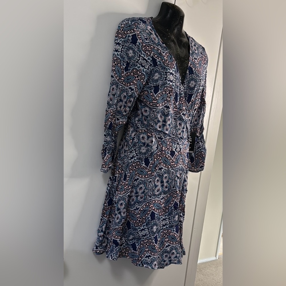 🌟Express Blue Paisley Wrap Bishop Sleeves Women Mini Dress Size M - NWT! - Picture 4 of 6